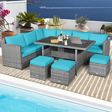 Load image into Gallery viewer, Gymax 7PCS Rattan Patio Sectional Sofa Set Conversation Set w/ Turquoise Cushions
