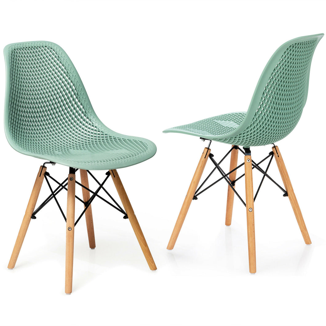 Gymax 2PCS Modern DSW Dining Chair Office Home w/ Mesh Design Wooden Legs Green