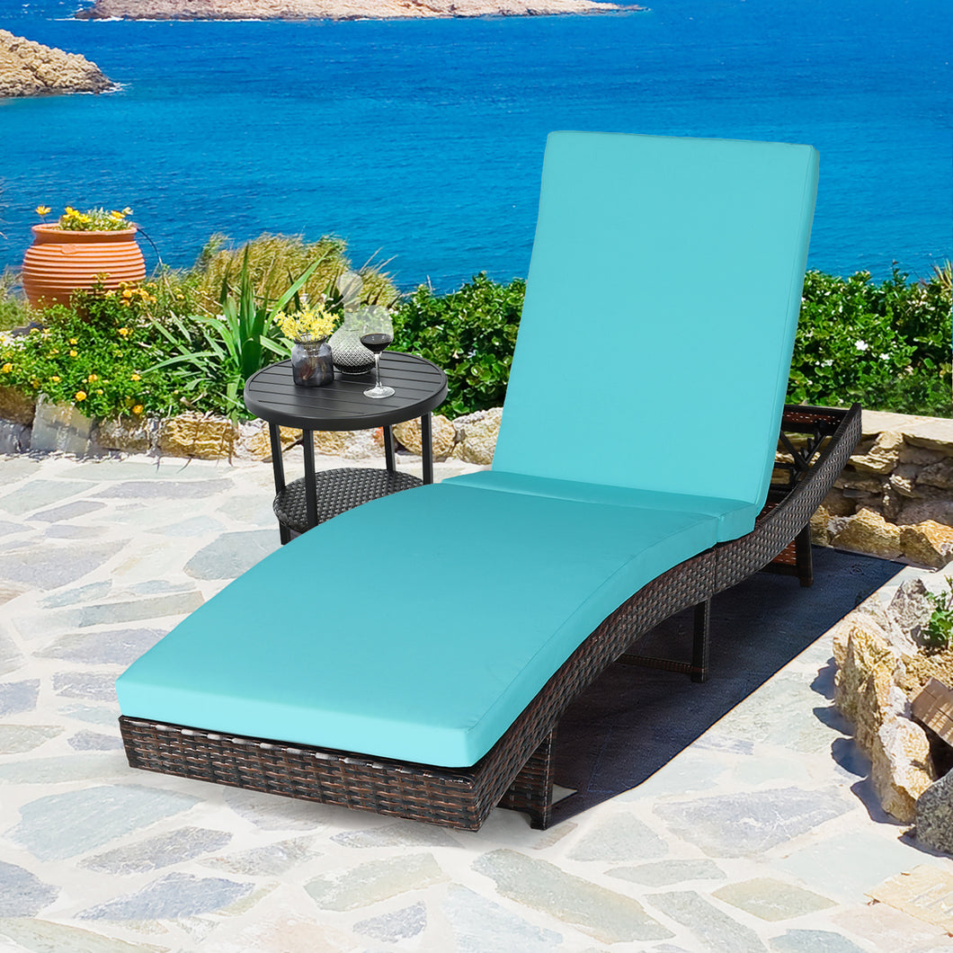 Gymax Foldable Patio Rattan Chaise Lounge Chair w/5 Back Positions Turquoise Cushion