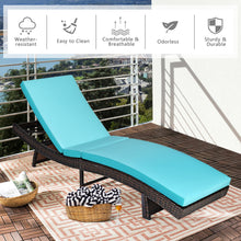 Load image into Gallery viewer, Gymax Foldable Patio Rattan Chaise Lounge Chair w/5 Back Positions Turquoise Cushion
