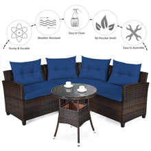 Load image into Gallery viewer, Gymax 4PCS Patio Furniture Set Outdoor Rattan Sectional Sofa Set w/ Navy Cushions

