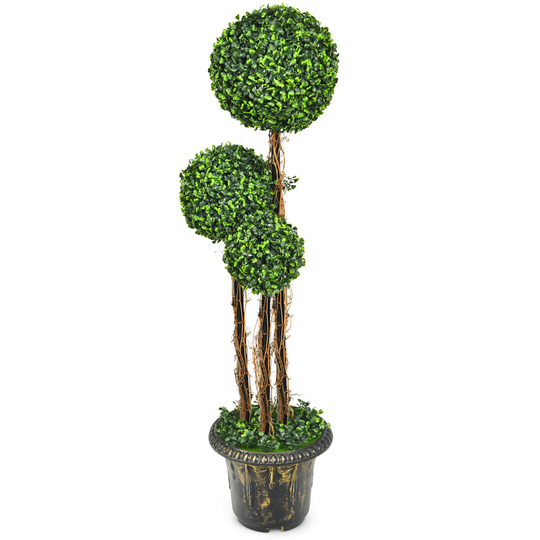 Gymax 4 Ft Artificial Topiary Tree Fake Triple Ball Plant Home Office Decoration