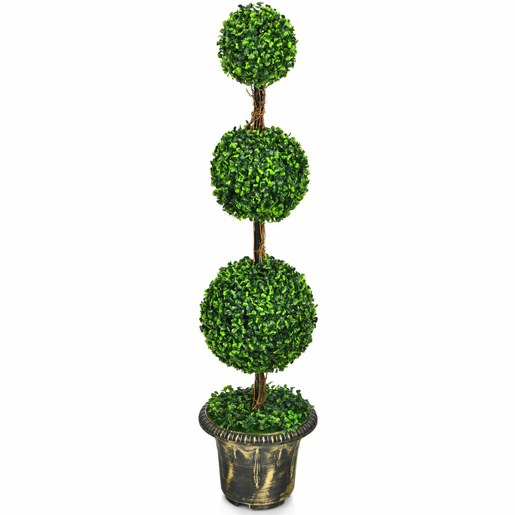 Gymax 4 Ft Artificial Triple Ball Topiary Tree Greenery Plant Home Office Decor