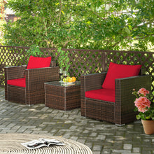 Load image into Gallery viewer, Gymax 3PCS Rattan Patio Outdoor Conversation Furniture Set w/ Red Cushions
