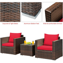 Load image into Gallery viewer, Gymax 3PCS Rattan Patio Outdoor Conversation Furniture Set w/ Red Cushions
