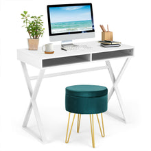 Load image into Gallery viewer, Gymax Vanity Table Set Writing Desk Makeup Table w/Round Storage Ottoman Green
