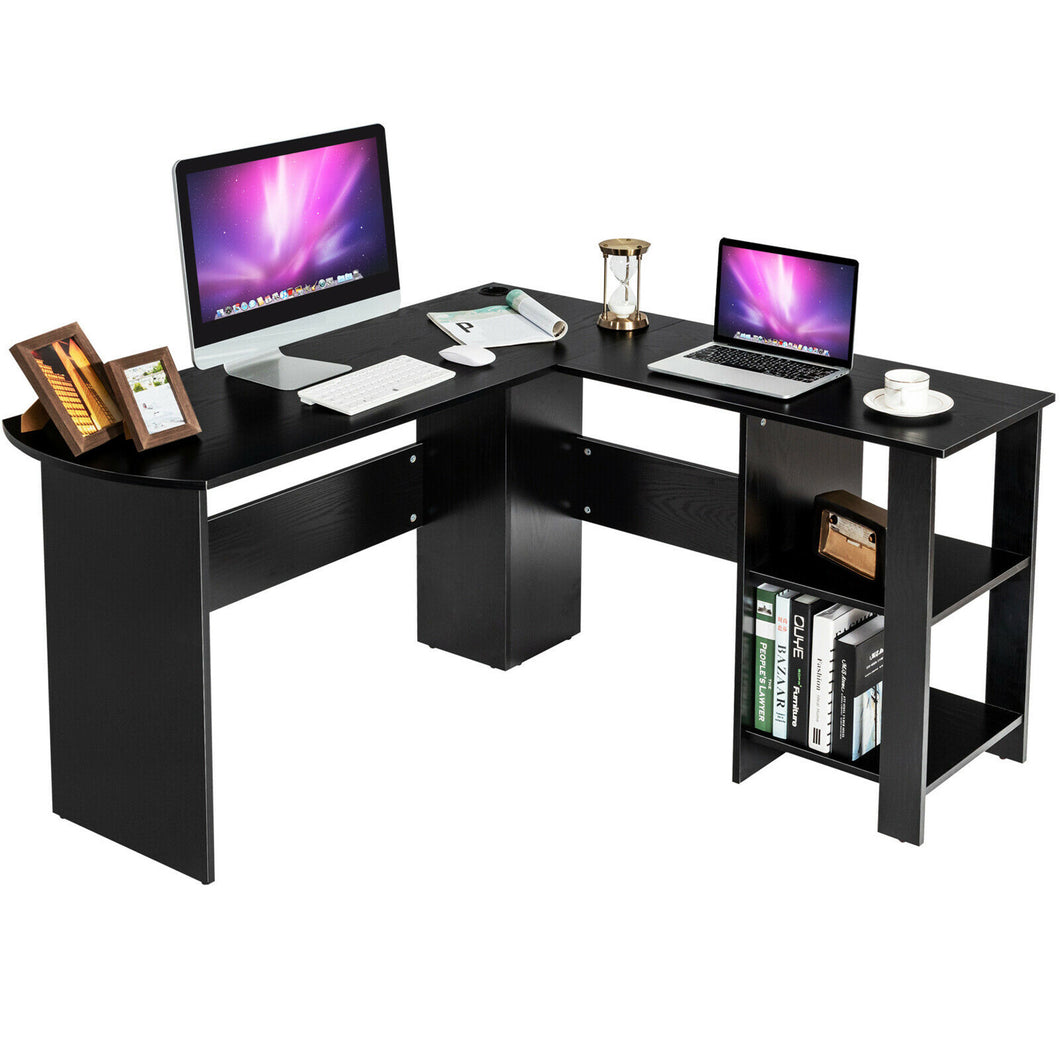 Gymax Modern L-Shaped Computer Desk Writing Study Office Corner Desk w/Shelves