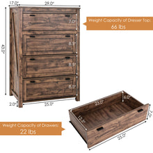 Load image into Gallery viewer, Gymax 4 Drawers Dresser Rustic Vertical Drawer Chest Industrial Dresser Tower
