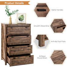 Load image into Gallery viewer, Gymax 4 Drawers Dresser Rustic Vertical Drawer Chest Industrial Dresser Tower
