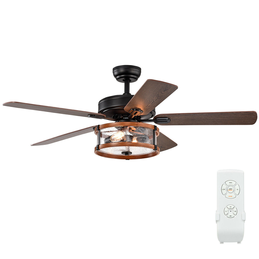 Gymax 52'' Retro Ceiling Fan Lamp w/Glass Shade Reversible Blade Remote Control
