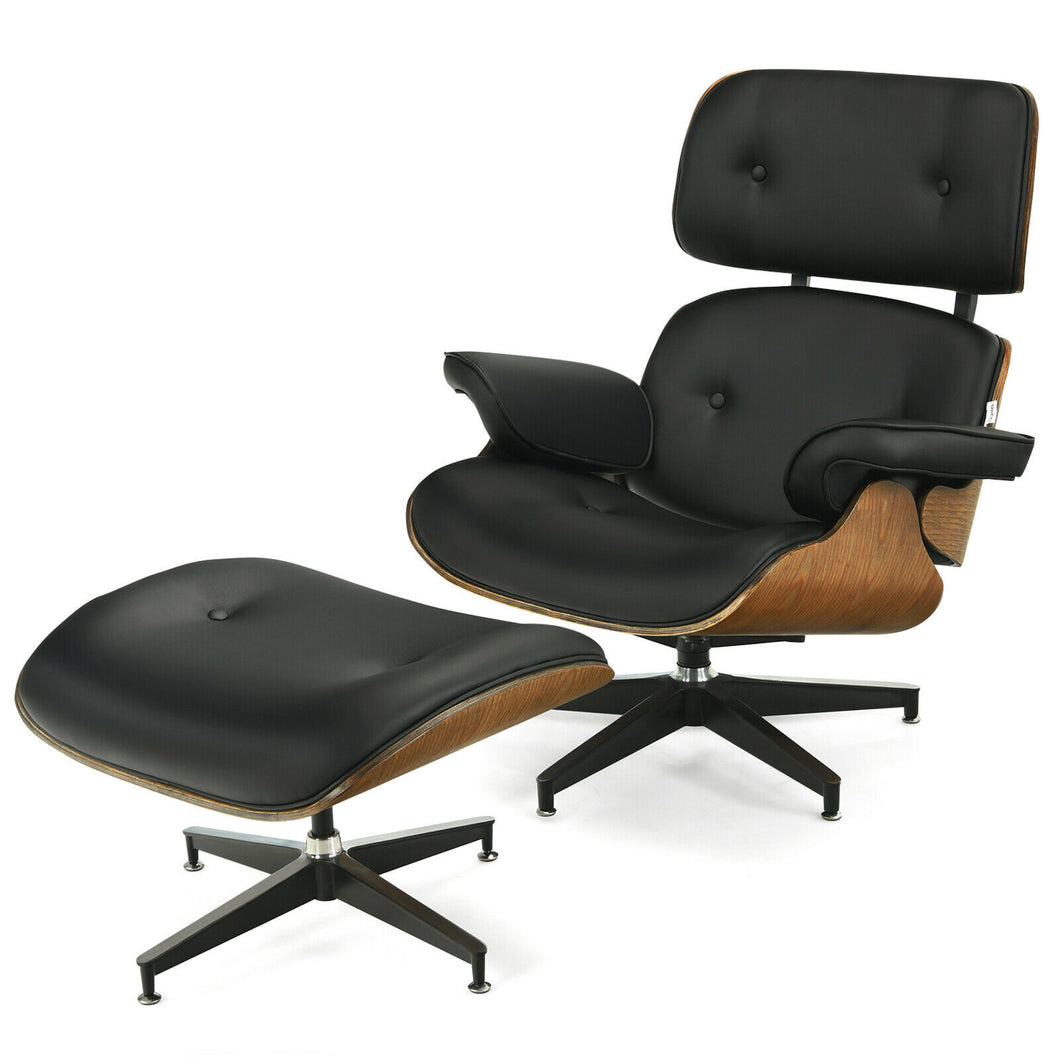 Gymax Mid Century Swivel Lounge Chair and Ottoman Set w/ Aluminum Alloy Base