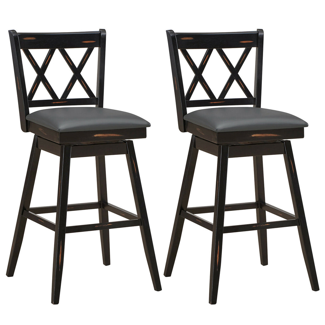 Gymax Set of 2 Barstools Swivel Bar Height Chairs with Rubber Wood Legs