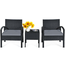 Load image into Gallery viewer, Gymax 3PCS Patio Rattan Conversation Furniture Set Outdoor Yard w/ Grey Cushions
