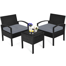 Load image into Gallery viewer, Gymax 3PCS Patio Rattan Conversation Furniture Set Outdoor Yard w/ Grey Cushions
