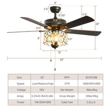 Load image into Gallery viewer, Gymax 52&#39;&#39; Ceiling Fan W/ Light Retro Crystal Chandelier Ceiling Fan 5 Reversible Fan
