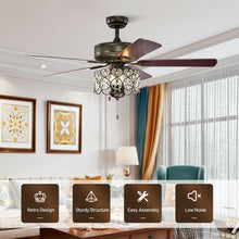 Load image into Gallery viewer, Gymax 52&#39;&#39; Ceiling Fan W/ Light Retro Crystal Chandelier Ceiling Fan 5 Reversible Fan
