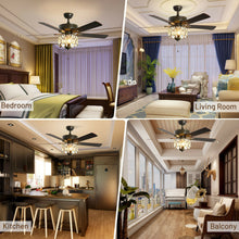 Load image into Gallery viewer, Gymax 52&#39;&#39; Ceiling Fan W/ Light Retro Crystal Chandelier Ceiling Fan 5 Reversible Fan
