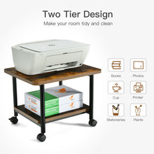 Load image into Gallery viewer, Gymax 2-Tier Rolling Under Desk Printer Cart Machine Stand Storage Rack Brown
