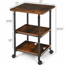 Load image into Gallery viewer, Gymax 3-Tier Rolling Adjustable Printer Cart Machine Stand Storage Rack Brown
