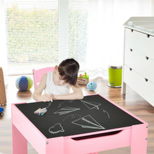 Load image into Gallery viewer, Gymax 3 in 1 Kids Wood Table Chairs Set w/ Storage Box Blackboard Drawing Pink
