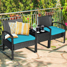 Load image into Gallery viewer, Gymax 3PCS Patio Rattan Conversation Furniture Set Outdoor Yard w/ Turquoise Cushions
