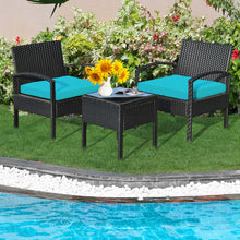 Load image into Gallery viewer, Gymax 3PCS Patio Rattan Conversation Furniture Set Outdoor Yard w/ Turquoise Cushions
