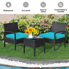 Load image into Gallery viewer, Gymax 3PCS Patio Rattan Conversation Furniture Set Outdoor Yard w/ Turquoise Cushions
