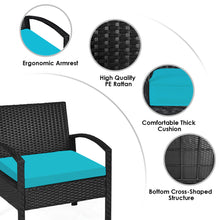 Load image into Gallery viewer, Gymax 3PCS Patio Rattan Conversation Furniture Set Outdoor Yard w/ Turquoise Cushions
