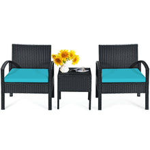 Load image into Gallery viewer, Gymax 3PCS Patio Rattan Conversation Furniture Set Outdoor Yard w/ Turquoise Cushions
