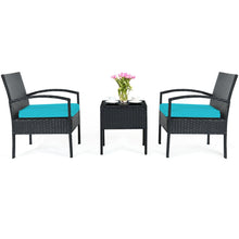 Load image into Gallery viewer, Gymax 3PCS Patio Rattan Conversation Furniture Set Outdoor Yard w/ Turquoise Cushions
