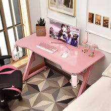 Load image into Gallery viewer, Gymax 47&#39;&#39; Gaming Desk Z-Shaped Computer Table w/ Cup Holder Headphone Hook Pink
