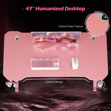 Load image into Gallery viewer, Gymax 47&#39;&#39; Gaming Desk Z-Shaped Computer Table w/ Cup Holder Headphone Hook Pink
