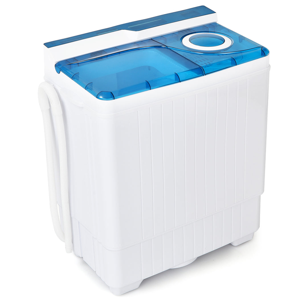 Gymax Portable Semi-automatic Washing Machine 26 lbs Twin Tub Laundry Washer Blue