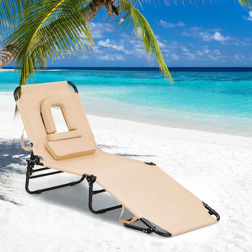 Gymax Folding Chaise Lounge Chair Bed Adjustable Beach Patio Camping Recliner