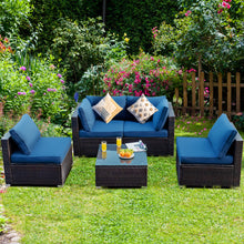 Load image into Gallery viewer, Gymax 5PCS Rattan Patio Conversation Set Sofa Furniture Set w/ Navy Cushions
