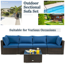 Load image into Gallery viewer, Gymax 5PCS Rattan Patio Conversation Set Sofa Furniture Set w/ Navy Cushions
