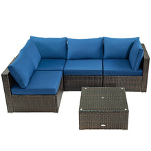 Load image into Gallery viewer, Gymax 5PCS Rattan Patio Conversation Set Sofa Furniture Set w/ Navy Cushions
