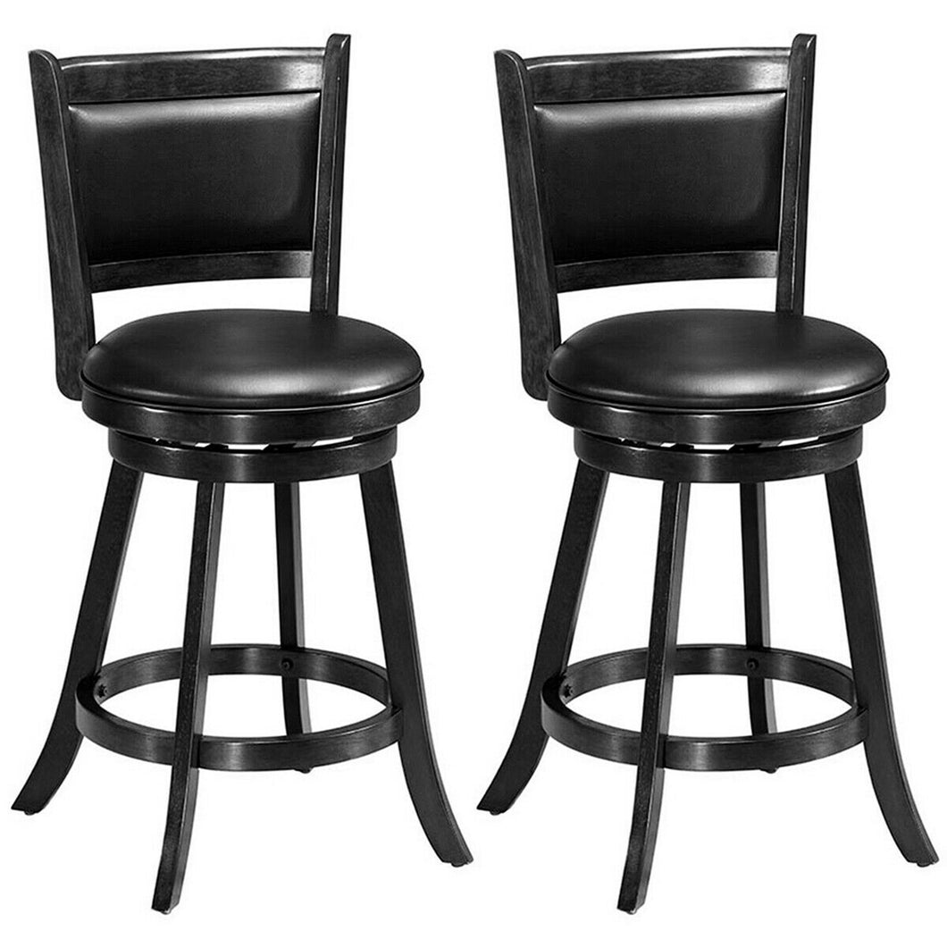 Gymax 2PCS 24'' Swivel Counter Stool Dining Chair Upholstered Seat Black