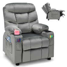 Load image into Gallery viewer, Gymax Kids Youth Recliner Chair Velvet Fabric w/Cup Holder &amp; Side Pocket Blue/Pink
