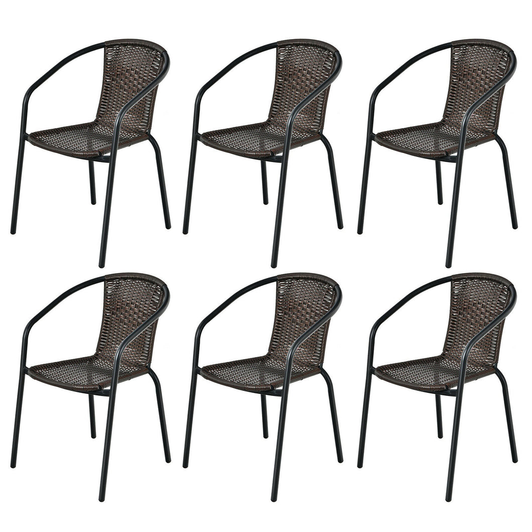 Gymax 6PCS Patio Rattan Dining Chair Outdoor Stackable Armchair Yard Garden Brown