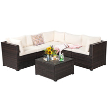 Load image into Gallery viewer, Gymax 6PCS Rattan Patio Sectional Sofa Conversation Set Outdoor w/ Beige Cushions
