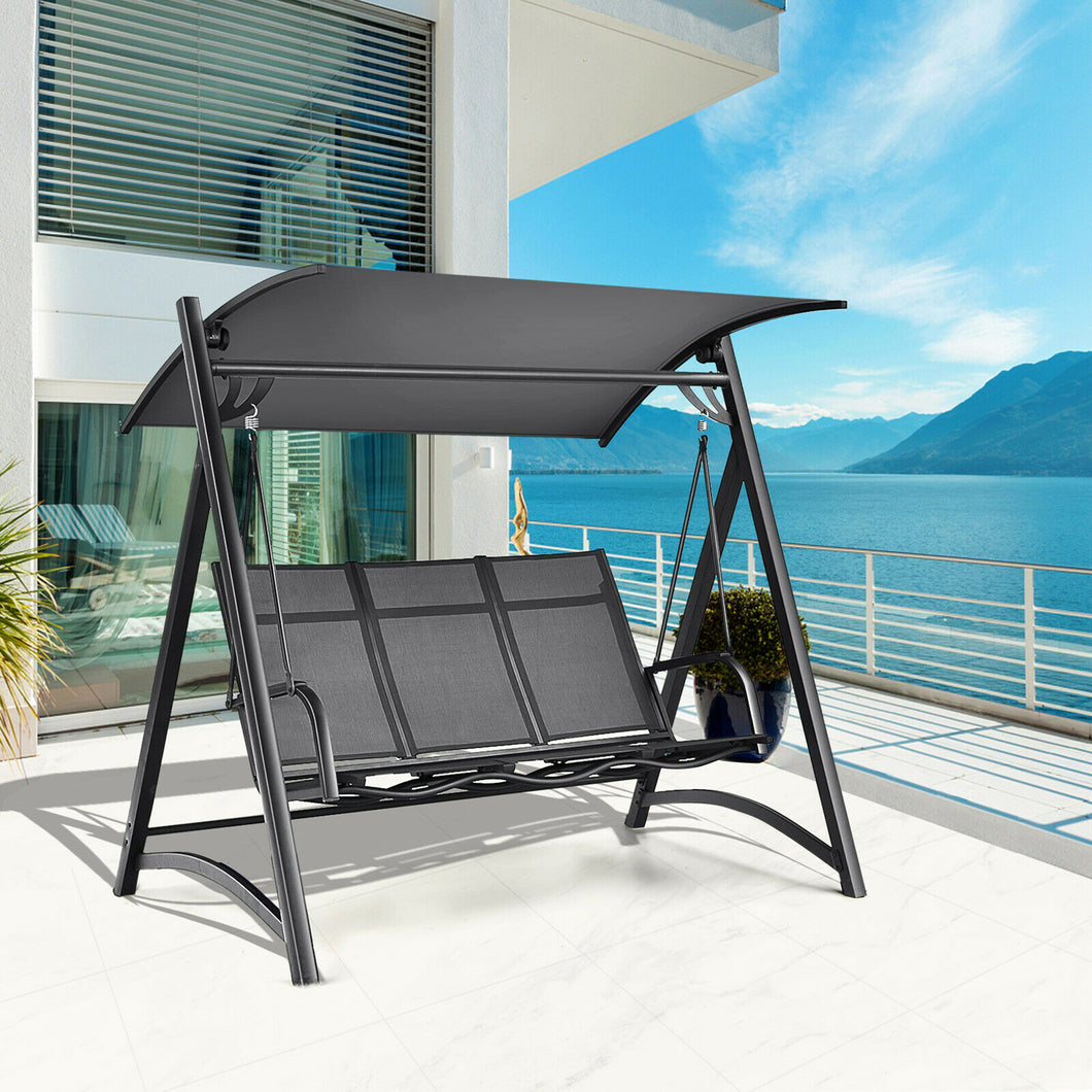 Gymax 3-Person Patio Adjustable Canopy Swing Chair Outdoor w/ Aluminum Frame