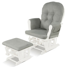 Load image into Gallery viewer, Gymax Wood Glider &amp; Ottoman Cushion Set Baby Nursery Rocking Chair Light Grey
