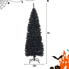 Load image into Gallery viewer, Gymax 6FT Unlit Black Halloween Pencil Tree Christmas Tree w/ 520 PVC Branch Tips
