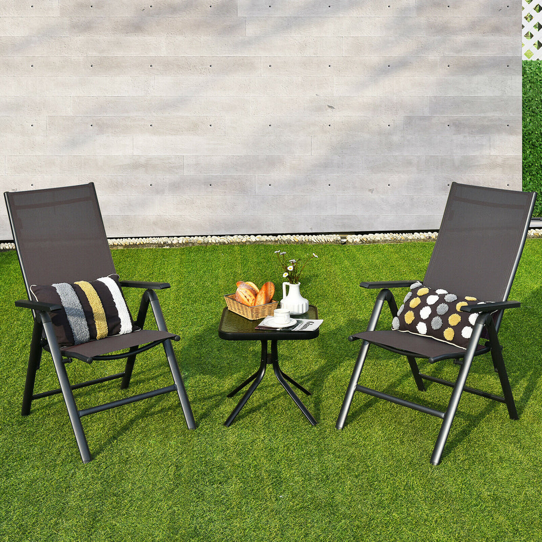 Gymax 3PCS Patio Bistro Conversation Set w Folding Chairs & Square Table