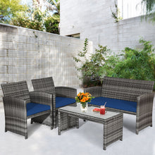 Load image into Gallery viewer, Gymax 4PCS Patio Outdoor Rattan Furniture Set w/ Cushioned Chair Loveseat Table
