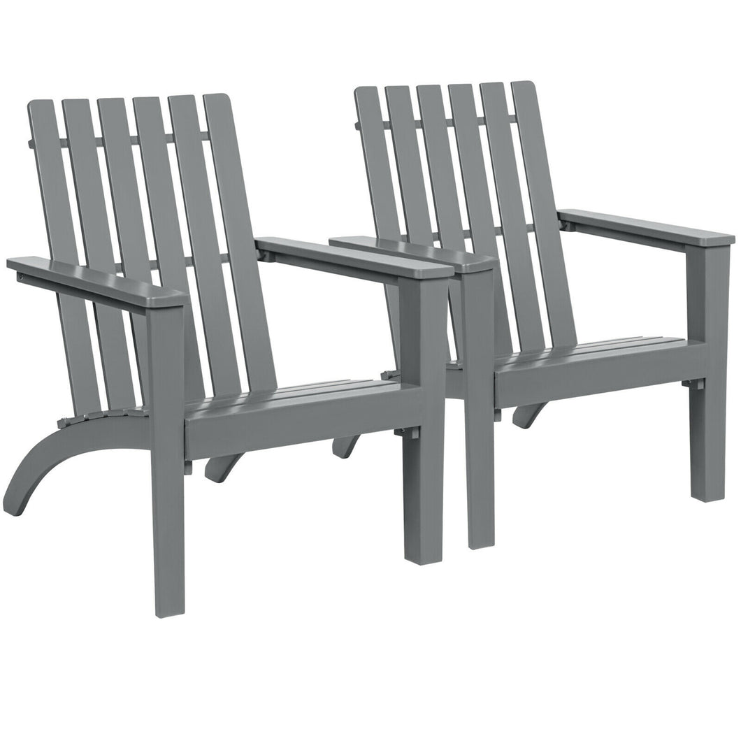 Gymax Set of 2 Outdoor Wooden Adirondack Chair Patio Lounge Chair w/ Armrest Grey