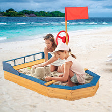 Load image into Gallery viewer, Gymax Kids Pirate Boat Wood Sandbox w/ Storage Box &amp; Non-Woven Fabric Liner
