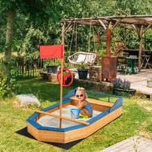 Load image into Gallery viewer, Gymax Kids Pirate Boat Wood Sandbox w/ Storage Box &amp; Non-Woven Fabric Liner
