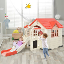 Load image into Gallery viewer, Gymax Outdoor Play house and Slide Set for Kids w/ 7 PCS Toy Set &amp; Waterproof Cover Pink
